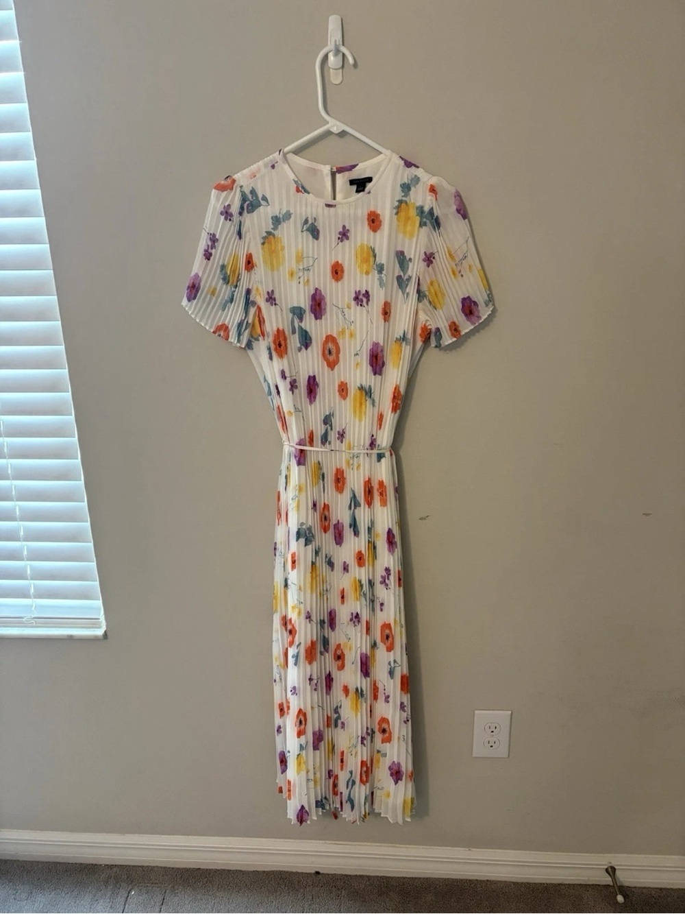 Ann Taylor White Midi Dress with Multicolor Floral Print